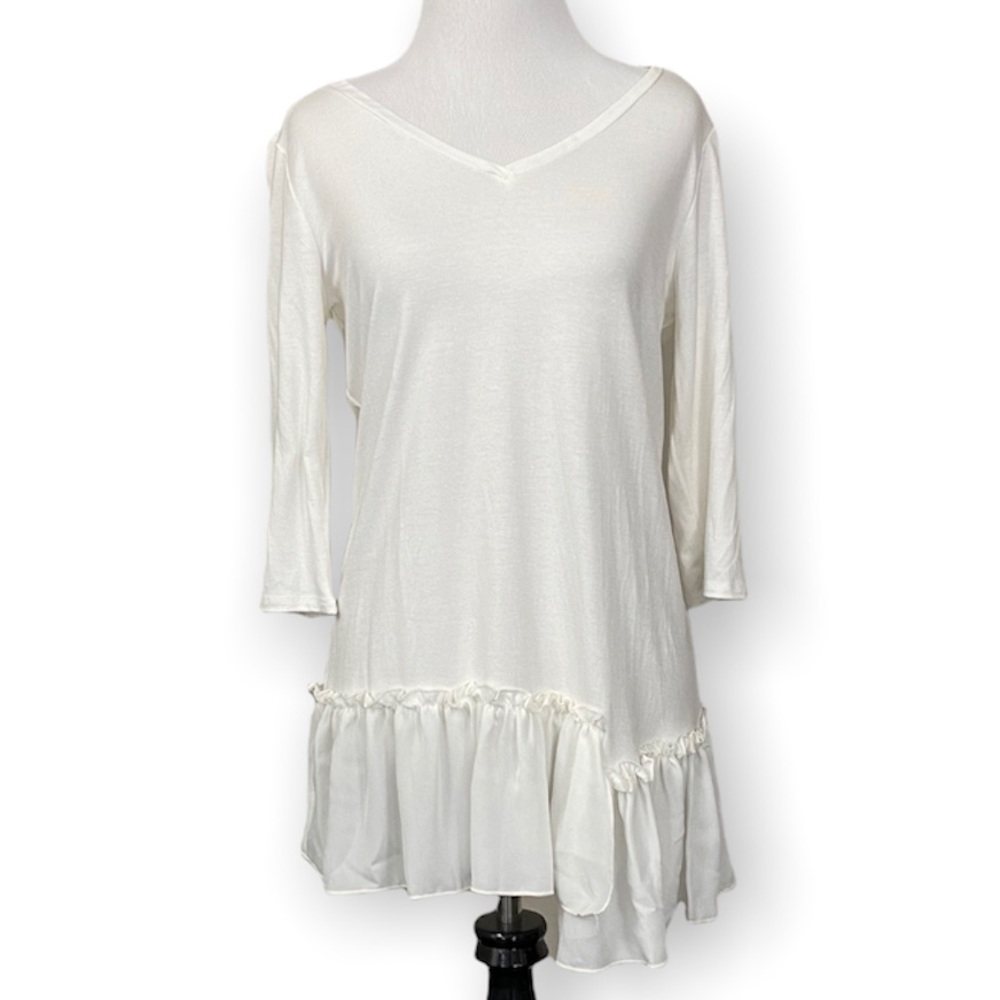 KATE & MALLORY White V Neck Ruffle Trim